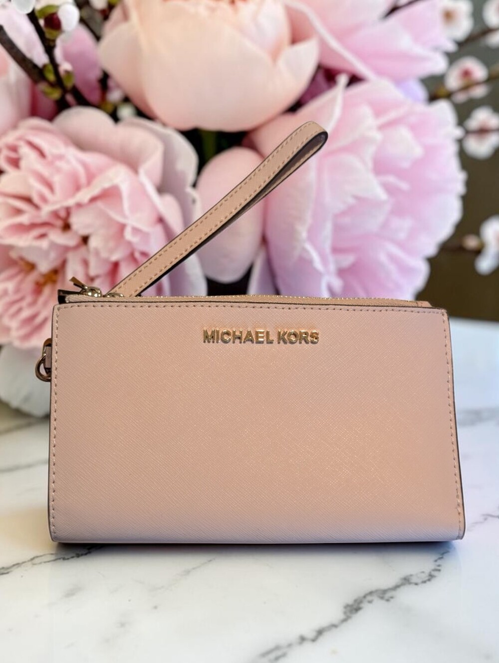 Michael Kors Blush Pink Saffiano Leather Wristlet Clutch